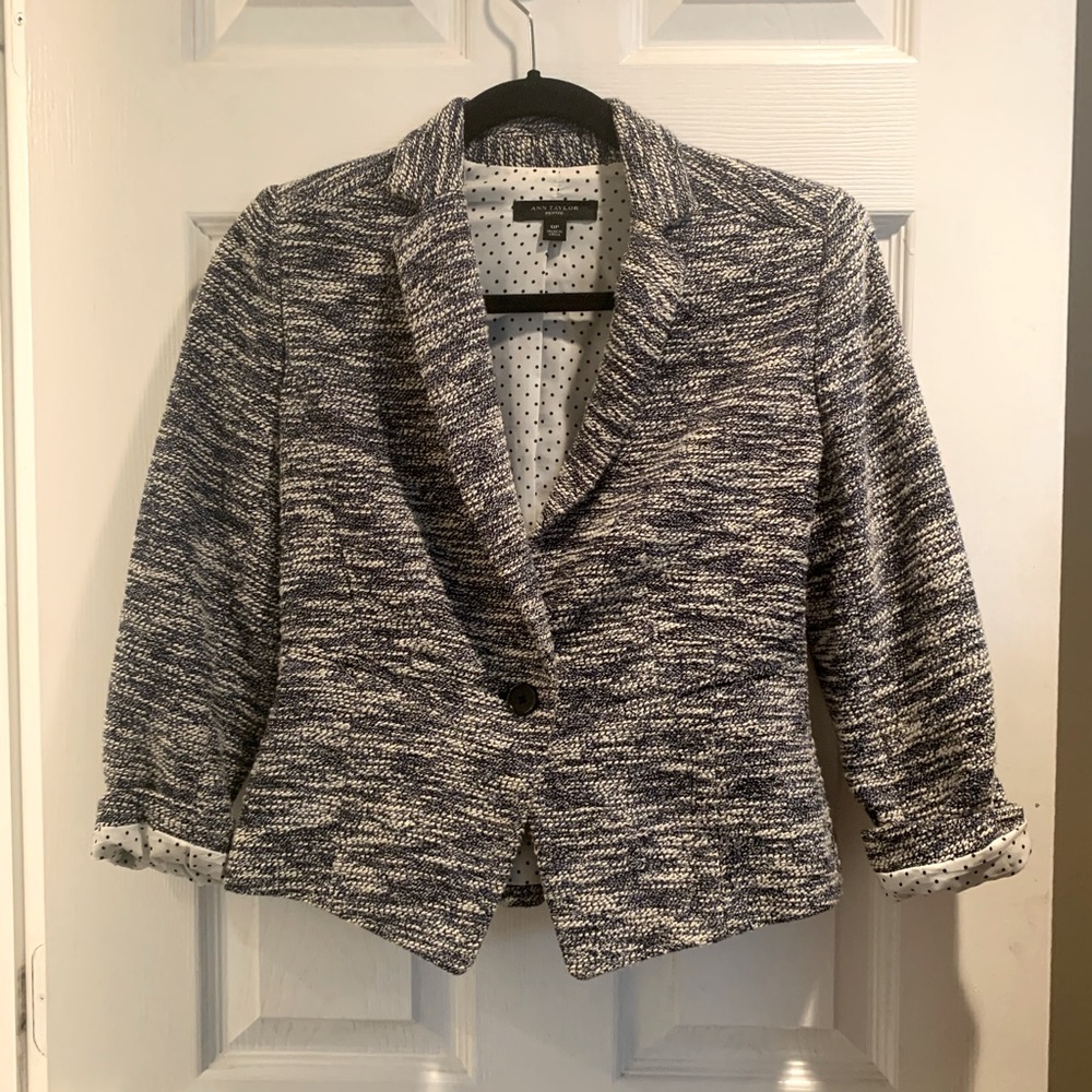 Ann Taylor Blue Dotted Fabric Jacket